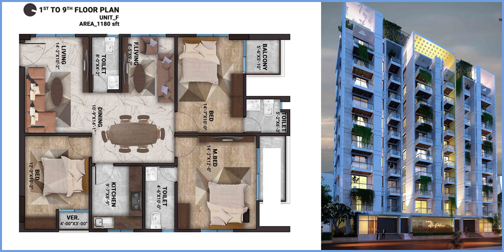 Ali Palace 3 Bed 8th Floor Unit F 1510 SFT